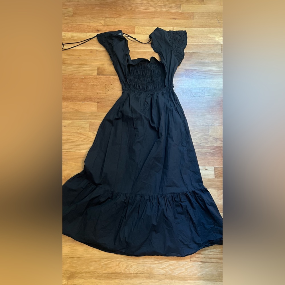Zara Black Maxi Dress with Ruffled Hem - Picture 2 of 6